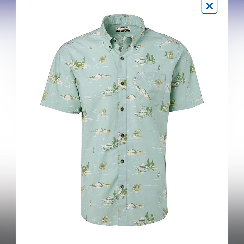 Magellan Outdoors Men's Summerville Print Short Sleeve Shirt- EUC, Medium
